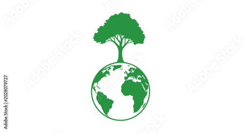 Green tree on globe earth symbol.