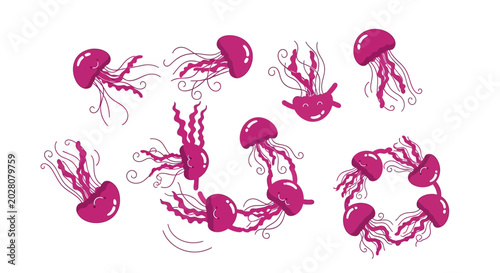 Group of Pink Jellyfish Swimming Together.
