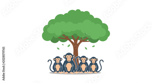 Canvas Print Group of monkeys sitting together.