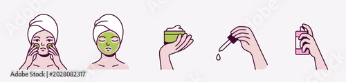 Fotografie Woman skincare routine icon set