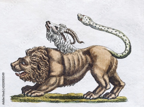 Chimera or Chimera, handcoloured copper engraving from Friedrich Justin Bertuch Picture book for children, Weimar 1792