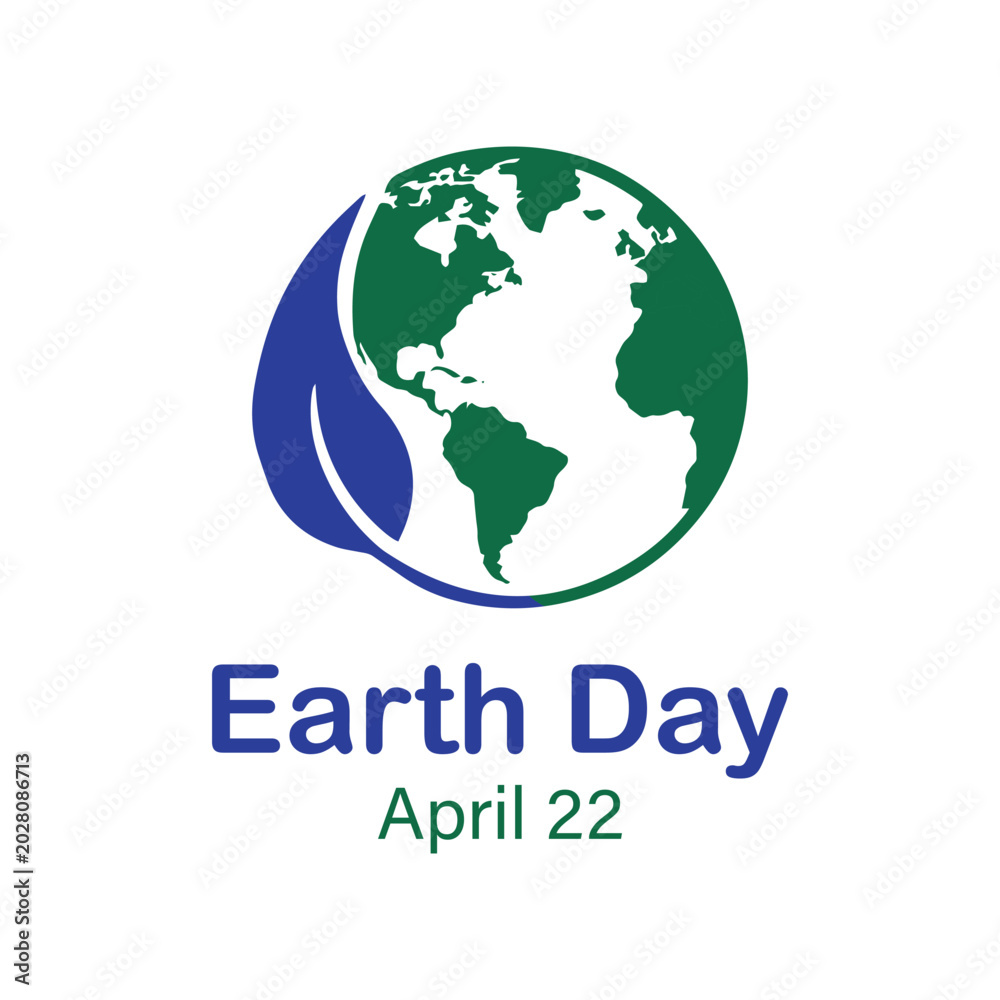 Fototapeta premium Earth day logo of green planet with leaf eco emblem vector illustration