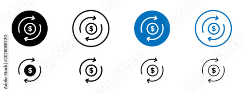 Konstfotografi Turnover icons set in black and blue colors on white background