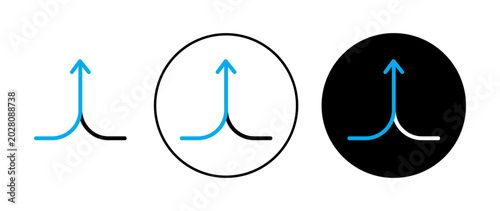 Quadro su tela Two arrows merging into one icons set in black and blue colors on white backgrou