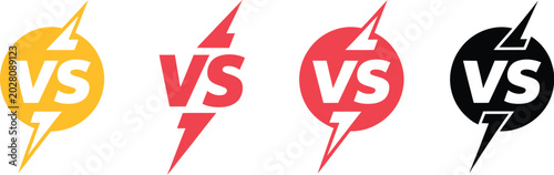 Foto VS battle logo vector icon, dynamic V S letters with black pictogram and pop art yellow red stamp effects for gaming duel and fight concept