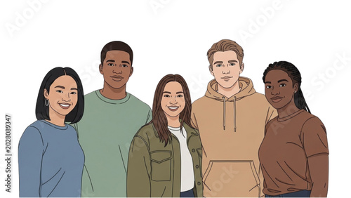 A group of diverse people standing together smiling
