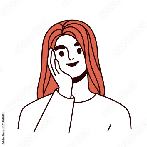 Happy smiling woman looking with charmed love emotion, dreaming face expressi...