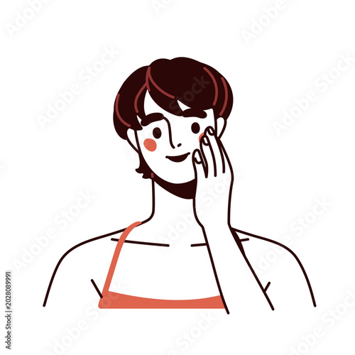 Tableau sur toile Young woman blushing, shy innocent face expression