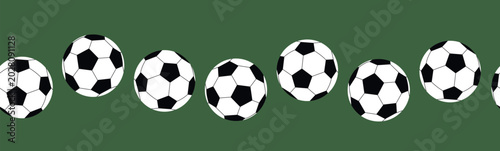 Fotografía Seamless repeating border featuring classic black and white soccer ball on dark green background