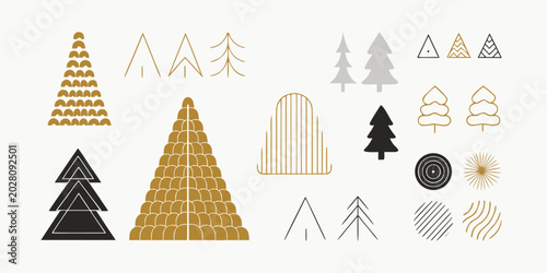 Vászonkép Set of modern minimal geometric christmas tree icons