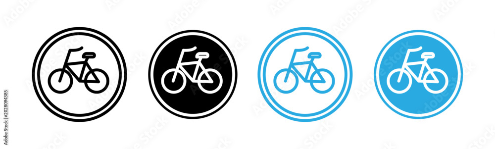 Fototapeta premium bicyclist traffic sign icons set in black and blue colors on white background