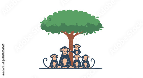 Canvas Print Group of Monkeys Sitting Under Tree.