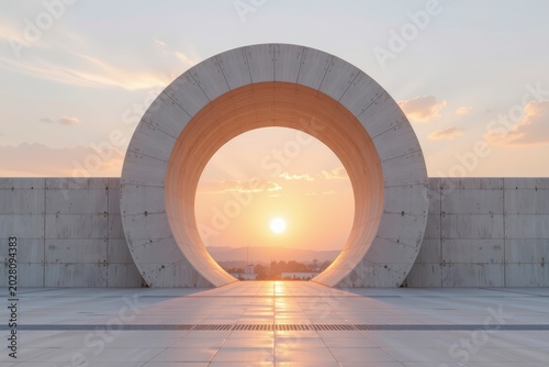 Sunset Through Modern Circular Architecture