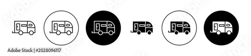 Obraz na plátně Caravan trailer icons set in black and blue colors on white background