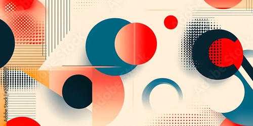 Abstract geometric artwork featuring bold circular shapes and layered patterns arranged in a dynamic composition for modern digital design projects