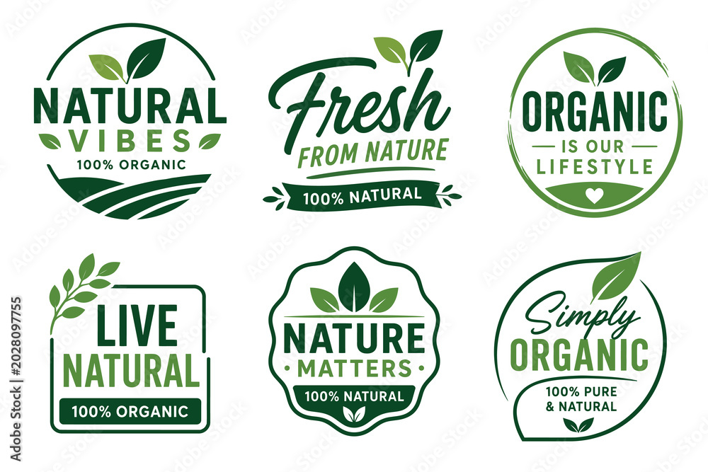 Fototapeta premium Premium organic product certification label bundle for natural retail brands.