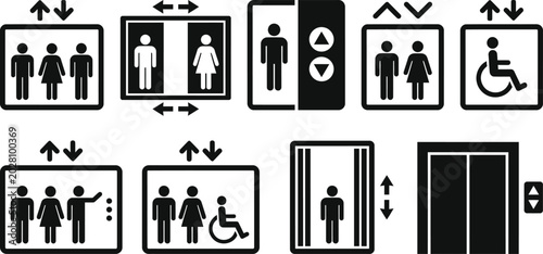 Konstfotografi Elevator and lift sign icon set