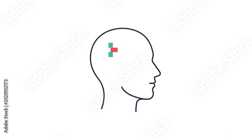 Bild auf Leinwand Human head silhouette with green and red medical plus symbol