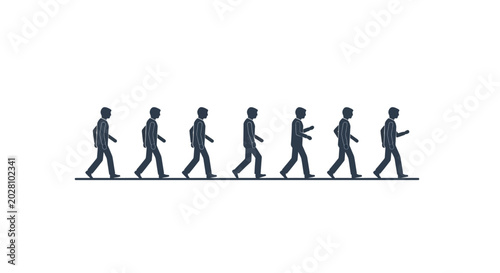 Fotografie Human walking cycle animation sequence silhouette on white background