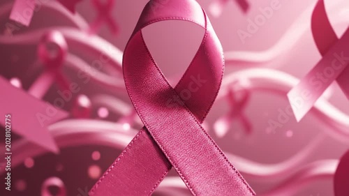 Pink ribbons symbolize breast cancer awareness and support campaign