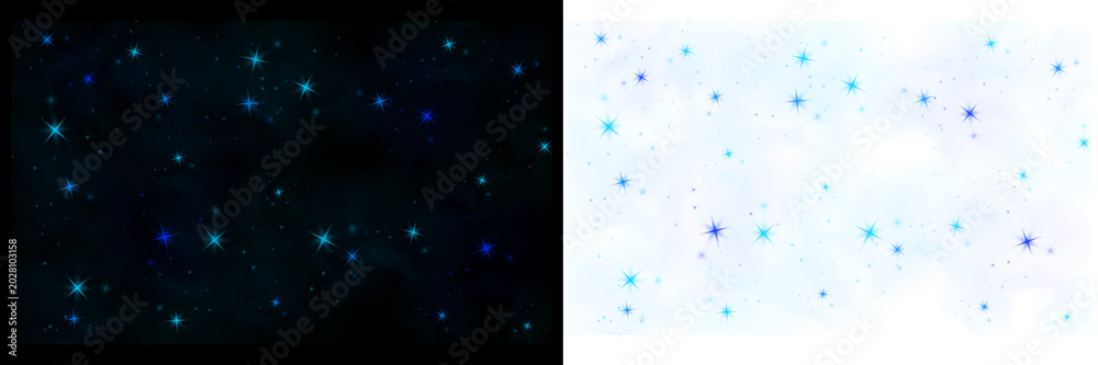 Fototapeta premium A set of blue starry night sky backgrounds with black and white backdrops for overlay or design use isolated on transparent background