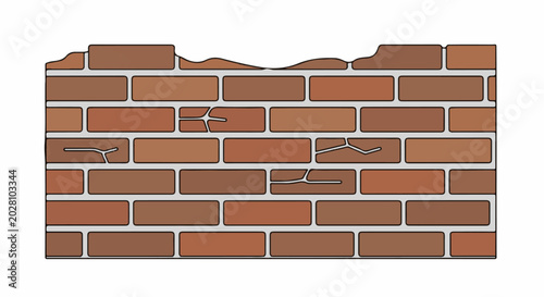 A cartoonish representation of a brick wall with some cracks and chipped edges