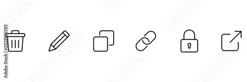 Принти на полотні Web interface action outline icons set including delete edit duplicate link lock and external share arrow buttons isolated vector illustration