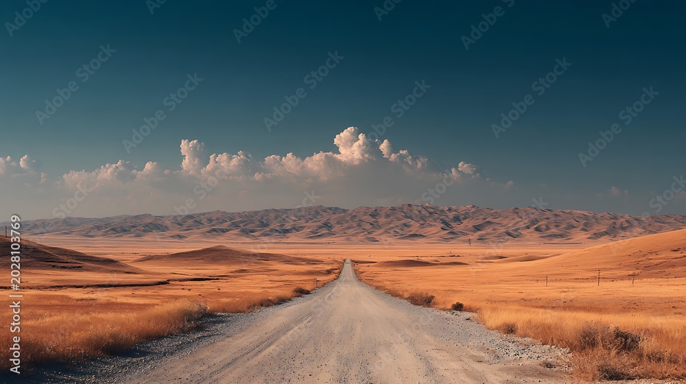 Fototapeta premium Aerial view of a desert landscape with a stormy sky and distant city skyline