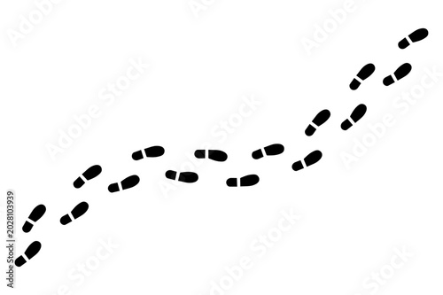 Foto Black footprints walking in a line on a white background shoes footsteps path tr