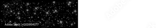 Sparkling white stars on a black background with a white space isolated on transparent background