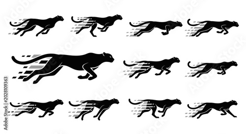 Canvastavla Multiple black panther silhouettes running fast.
