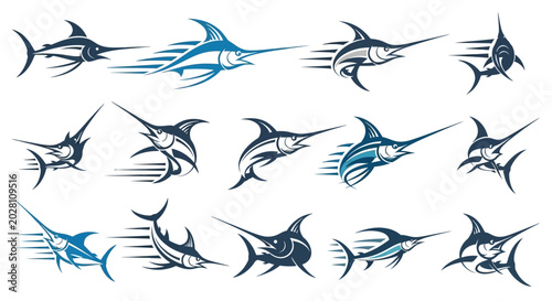 Obraz na płótnie Multiple marlin fish in motion.