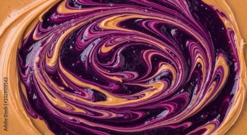 Peanut Butter and Jelly Swirl Close-Up Artful Pattern Texture of Nutritious Breakfast Spread For Toast And Sandwich