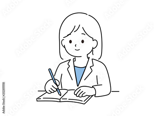ノート、メモ、書類に記入する女性会社員のイラスト