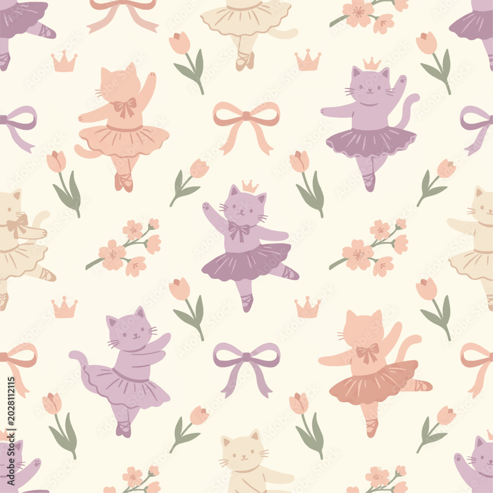 Naklejka premium Ballerina Cats Pattern