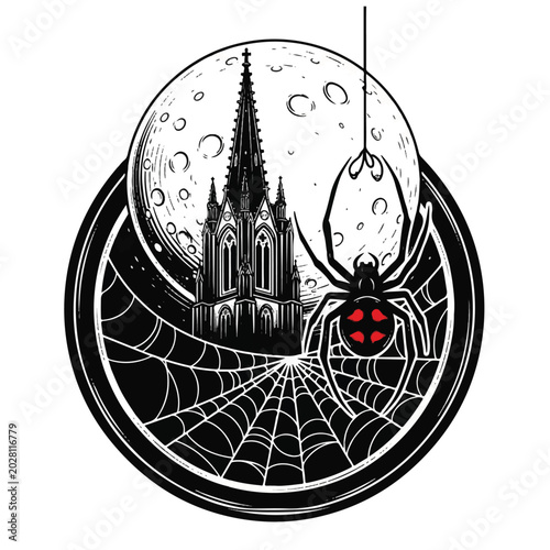 Tableau sur toile Black widow spider closeup red eyes.