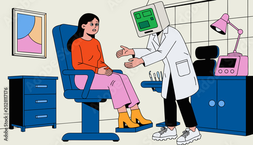 Surreal medical consultation with doctor and patient in clinic setting  