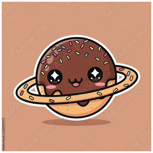 Bild auf Leinwand Cartoon Chocolate Donut with Sprinkles.
