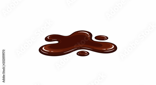 A glossy, dark brown liquid puddle with rounded edges and highlights, suggesting melted chocolate