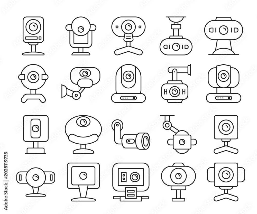 Fototapeta premium web camera. CCTV and video camera line icons set