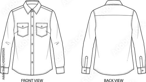 Fotografie Men long sleeve button down shirt technical fashion template with front and back
