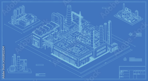 Detailed Blueprint of an Industrial Factory Complex.