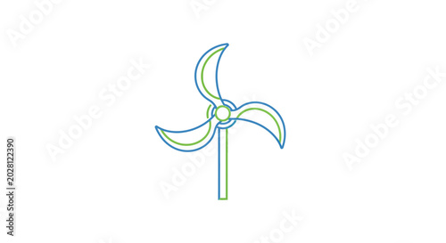 Minimalist blue and green wind turbine line art icon