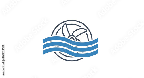 Bild auf Leinwand Minimalist blue water turbine logo representing renewable hydroelectric energy