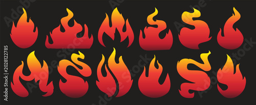 Foto Gradient flame icons collection with blazing fire symbols in modern cartoon style