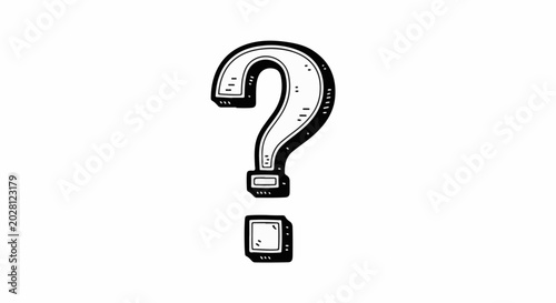 A hand-drawn question mark symbol with a shaded effect on a white background