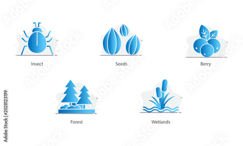 Wetland habitats symbol showcasing natural forest ecosystems and wild insects