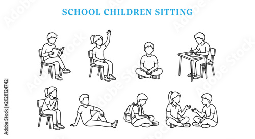 Foto Architectural Scale Figures Vector Pack of School Children Sitting in Elevation,