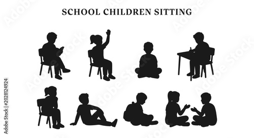 Fotografía Architectural Scale Figures Vector Pack of School Children Sitting in Silhouette
