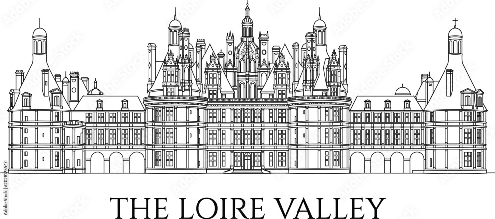 Obraz premium Loire Valley Castle Landmark Vector Illustration with Historic French Architecture and Elegant Travel Destination Skyline Design
